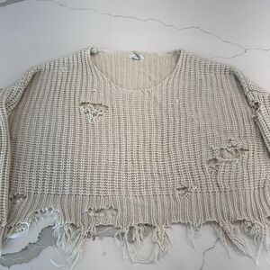 Distressed Cream Sweater